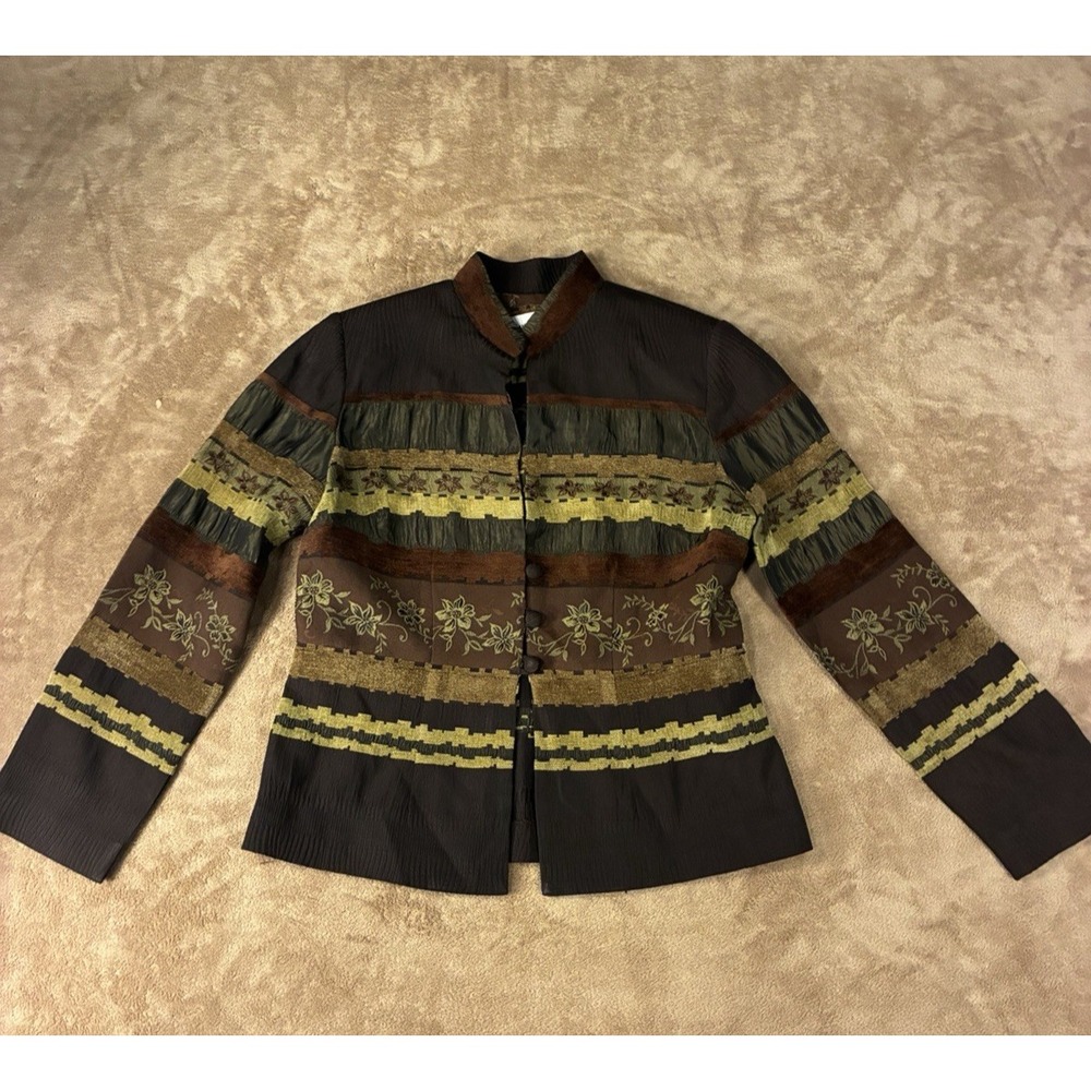 VTG Danny & Nicole Brown Floral Embroidered Textured Blazer Jacket 6P Goblincore